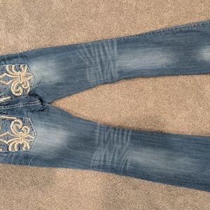 Miss Me Blue Boot Cut Jeans with Embellished Pockets